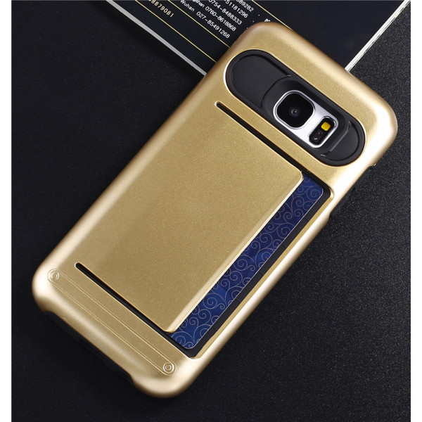 Wholesale Samsung Galaxy S7 Edge Card Slots Hybrid Case (Champagne Gold)